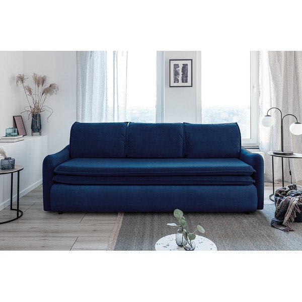Tamsiai mėlyna aksominė sofa-lova Miuform Tender Eddie-image-2