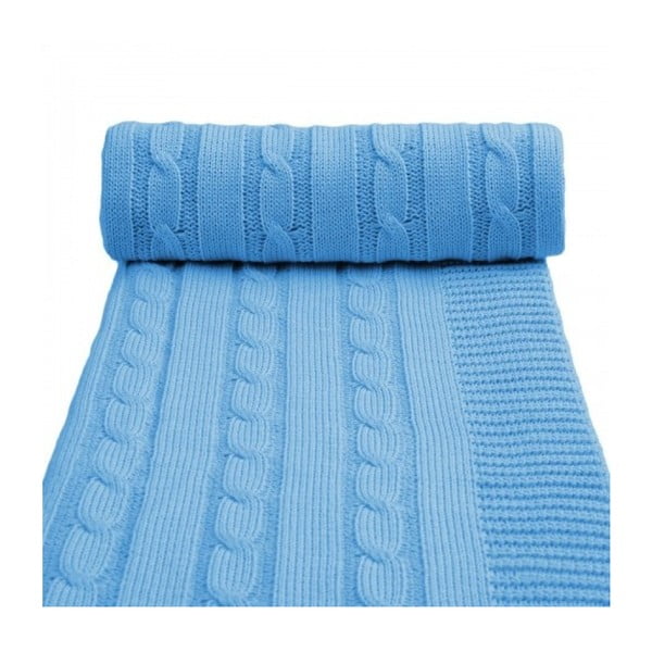 Mėlyna megzta kūdikių antklodė su medvilnine dalimi T-TOMI Spring, 80 x 100 cm