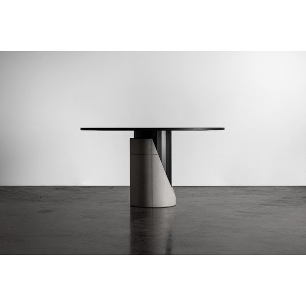 Apvalus valgomojo stalas su ąžuoliniu stalviršiu 140x140 cm Sharp - Lyon Béton-image-1