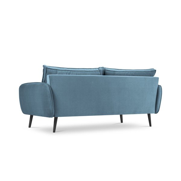 Šviesiai mėlyna aksominė sofa su juodomis kojomis Kooko Home Lento, 198 cm-image-3