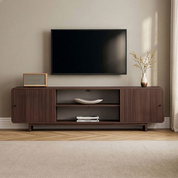 Tamsios natūralios spalvos TV spintelė iš riešutmedžio 180x52x34 cm Mirel – Nordure-image-1