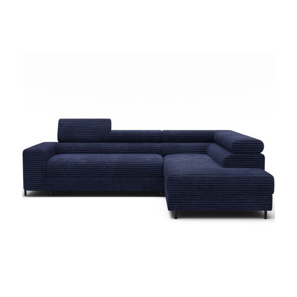 Tamsiai mėlynos spalvos kampinė sofa iš kordinio velveto (su dešiniuoju kampu/„L“ formos) Colesio – ELTAP