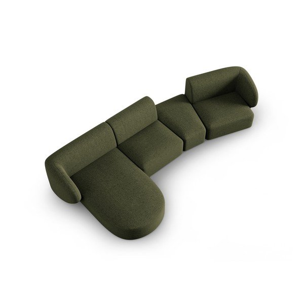 Žalios spalvos iš šenilinio audinio kampinė sofa (su kairiuoju kampu/su gultu) Paolo – Milo Casa-image-1