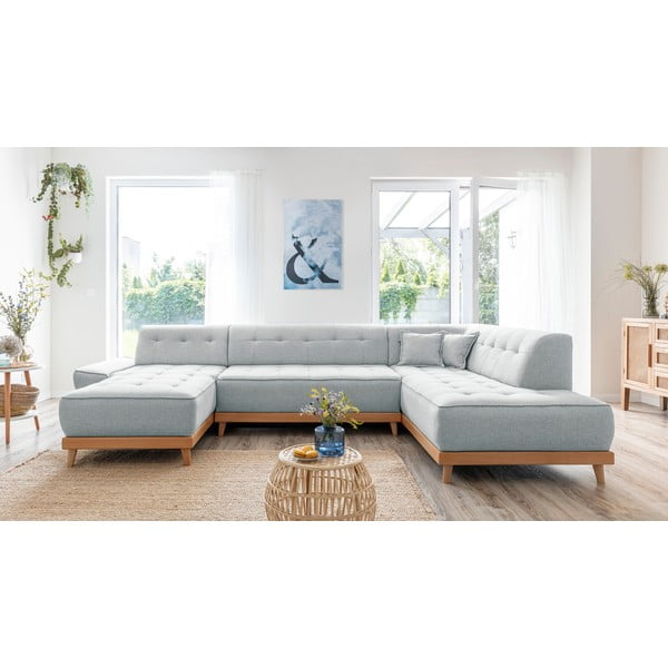 Šviesiai pilka sofa-lova U formos Miuform Dazzling Daisy, dešinysis kampas-image-1