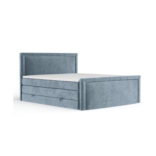 Mėlynos spalvos spyruoklinė lova su sandėliavimo vieta 200x200 cm Lavenda – Maison de Rêve
