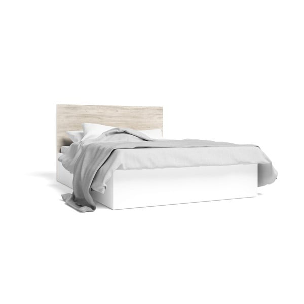 Balta/natūralaus ąžuolo dvigulė lova su daiktadėže 140x190 cm Sahara - Marckeric