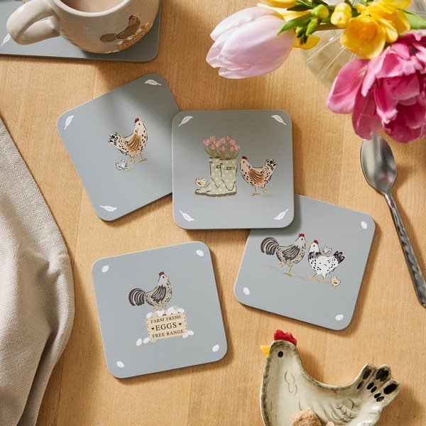 Pilkos spalvos iš kamščio padėkliukai 4 vnt. Hen House Lane – Cooksmart ®-image-1