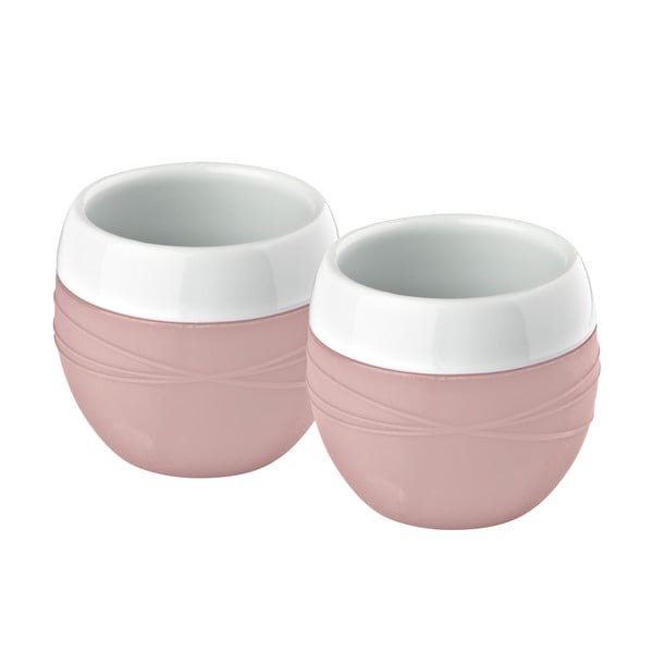 2 porcelianinių puodelių su silikonu rinkinys, senai rožinės spalvos