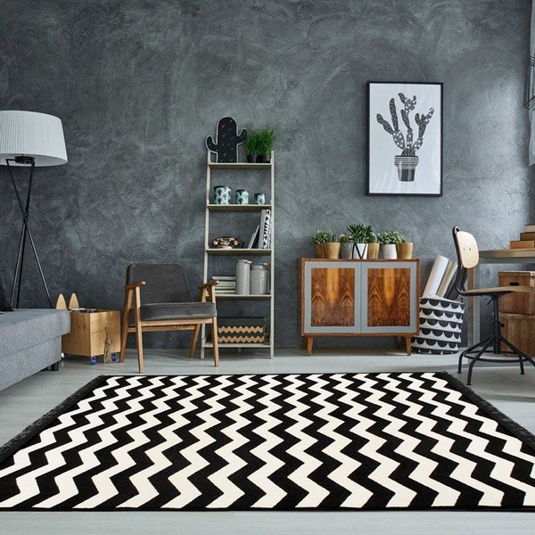 Juodai baltas dvipusis kilimas "Zig Zag", 140 x 215 cm-image-1