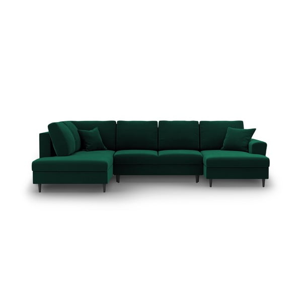 Žalios spalvos iš velveto sulankstoma/su sandėliavimo vieta kampinė sofa (su kairiuoju kampu/„U“ formos) Kyoto – Cosmopolitan Design