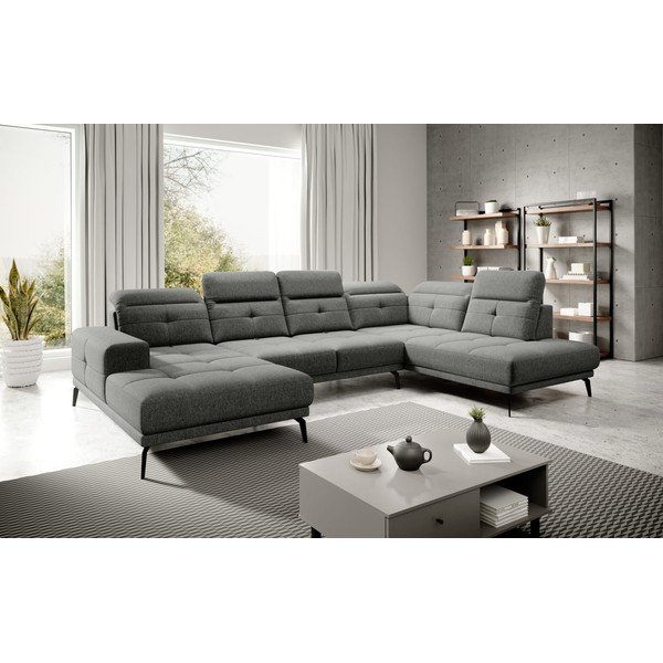 Pilkos spalvos kampinė sofa (su dešiniuoju kampu/„U“ formos) Bretan – ELTAP-image-1