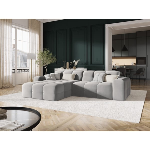 Šviesiai pilka aksominė kampinė sofa (kairysis kampas) Kendal - Micadoni Home-image-1