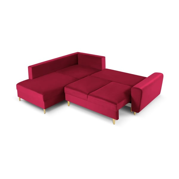 Raudonos spalvos iš velveto sulankstoma/su sandėliavimo vieta kampinė sofa (su kairiuoju kampu/„L“ formos) Kyoto – Cosmopolitan Design-image-2