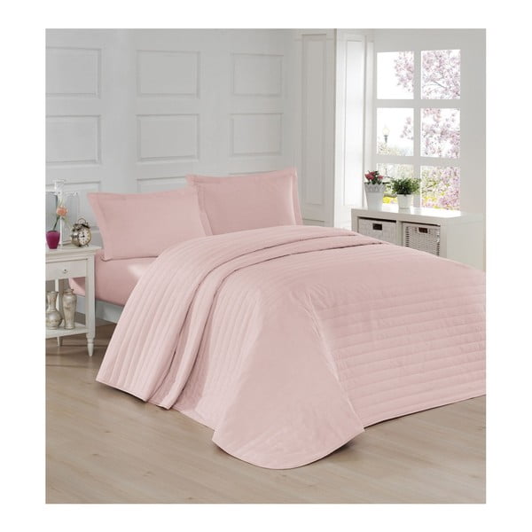 Dygsniuota lovatiesė rožinės spalvos dvigulei lovai 220x240 cm Monart – Mijolnir