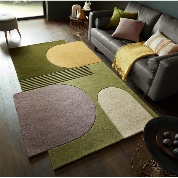 Rankų darbo iš vilnos kilimas žalios spalvos 150x240 cm Lozenge – Flair Rugs-image-1