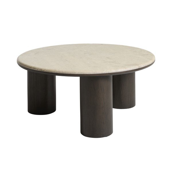 Tamsios natūralios spalvos su marmuriniu stalviršiu apvalios formos kavos staliukas ø 90 cm Piazze – Unique Furniture
