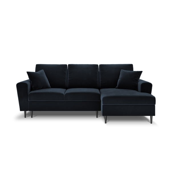 Tamsiai mėlynos spalvos iš velveto sulankstoma/su sandėliavimo vieta kampinė sofa (su dešiniuoju kampu/su gultu) Kyoto – Cosmopolitan Design