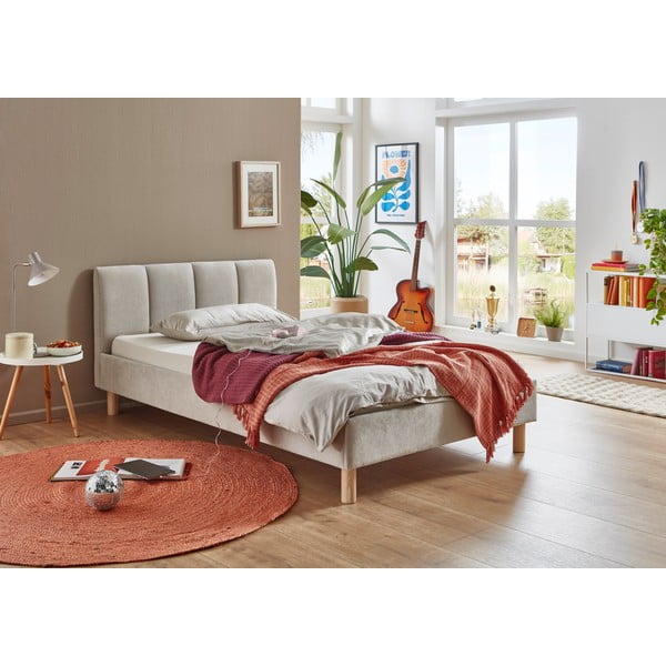 Smėlio spalvos viengulė lova audiniu dengta be grotelių 120x200 cm Joker – Meise Möbel-image-1