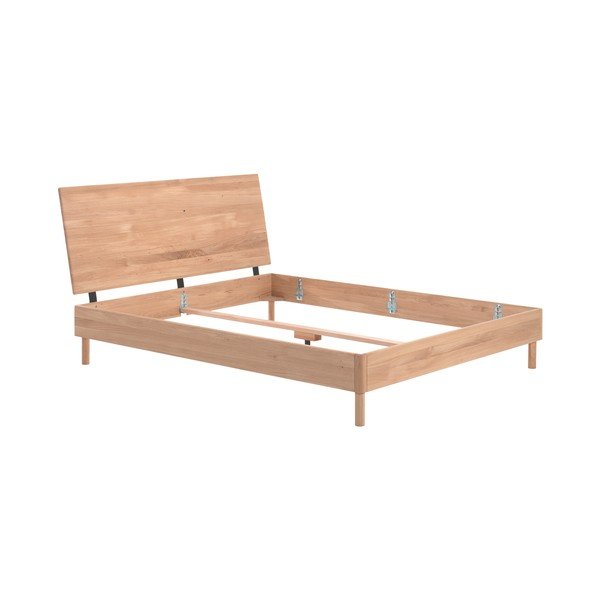 Natūralios spalvos iš ąžuolo masyvo dvigulė lova be grotelių 160x200 cm Forrest – Vipack-image-2