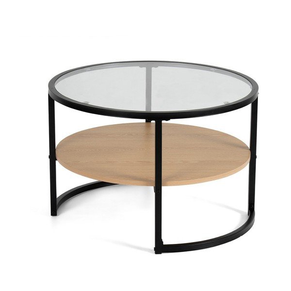 Juodos spalvos/natūralios spalvos apvalios formos kavos staliukas iš ąžuolo ø 68 cm Zanu – Bonami Essentials