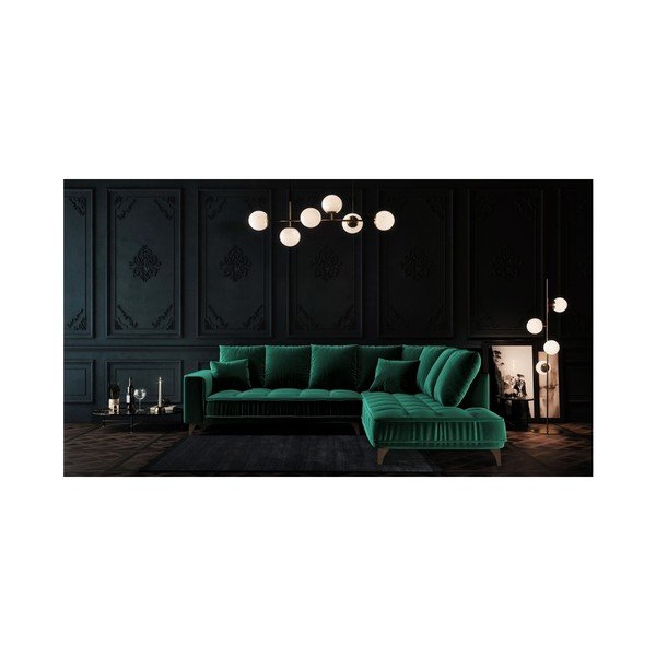 Tamsiai žalia aksominė kampinė sofa Devichy Chloe, dešinysis kampas, 288 cm-image-4
