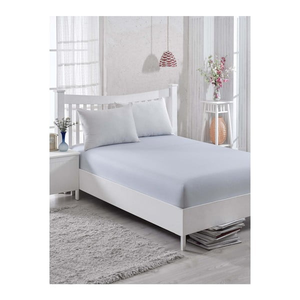 Šviesiai mėlyna medvilninė elastinga paklodė viengulė lovai "Barbra", 100 x 200 cm