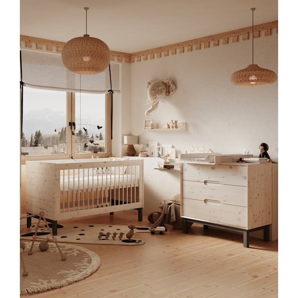 Iš pušies masyvo žema vaikiška šoninė spintelė baltos spalvos 100x91 cm Country – Pinio-image-1