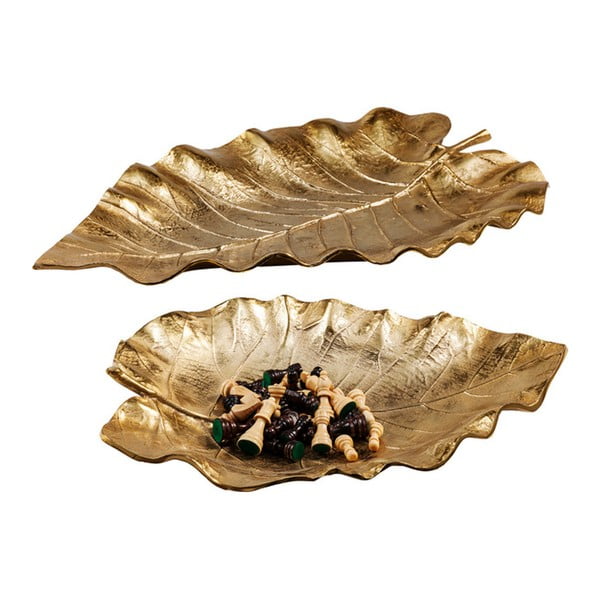2 dekoratyvinių dubenėlių rinkinys, aukso spalvos, "Kare Design Leaf", 8 x 49 cm