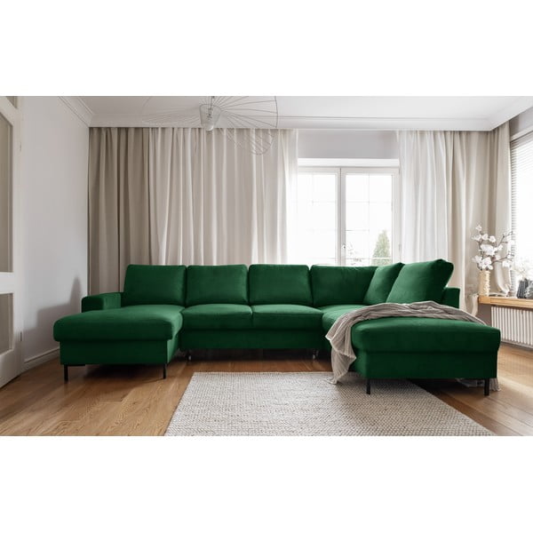 Iš kordinio velveto sulankstoma kampinė sofa tamsiai žalios spalvos (su dešiniuoju kampu) Lofty Lilly – Miuform-image-1