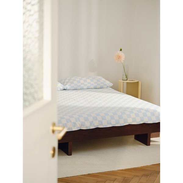 Šviesiai mėlynos spalvos/kreminės spalvos iš satino medvilnės viengulis antklodės užvalkalas 140x200 cm Plu – noo.ma-image-4