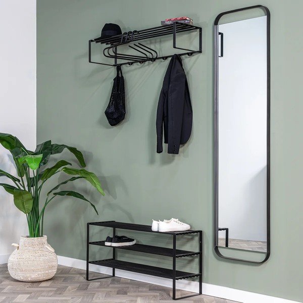 Juodos spalvos iš metalo sieninė lentyna su lentyna 100 cm Rex – Spinder Design-image-2