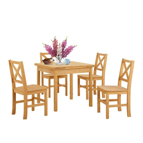 "Støraa Marlon" pušies medienos valgomojo stalo ir 4 kėdžių komplektas
