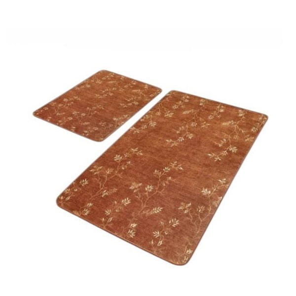Rudos spalvos iš velveto vonios kilimėliai 2 vnt. 60x100 cm – Mila Home