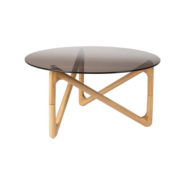 Apvalios formos kavos staliukas natūralios spalvos su stikliniu stalviršiu ø 80 cm Naia – Dutchbone