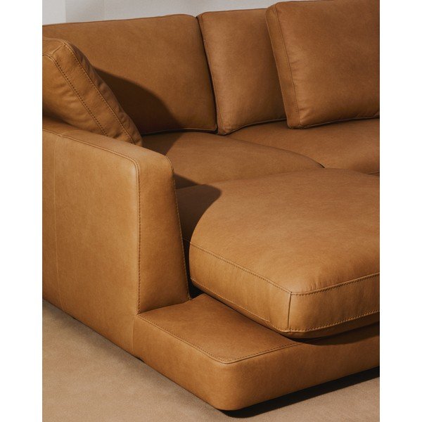 Rudos spalvos kampinė sofa iš odos (su kairiuoju kampu/su gultu) Gala – Kave Home-image-3