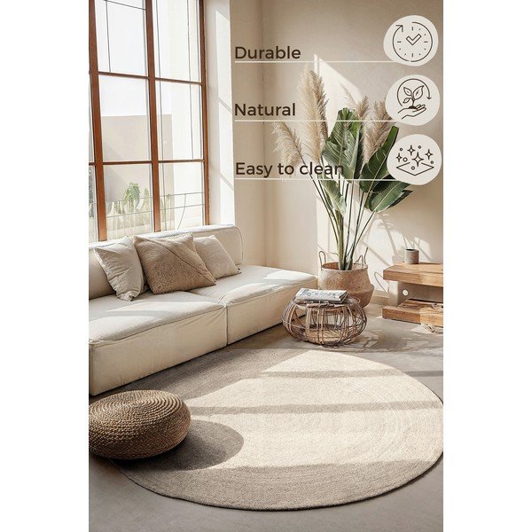 Apverčiamas/rankų darbo kreminės spalvos iš džiuto apvalios formos kilimas ø 100 cm Braided – Hanse Home-image-3
