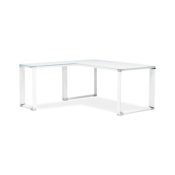 Baltas kampinis rašomasis stalas su stikliniu stalviršiu "Kokoon Warner-image-2