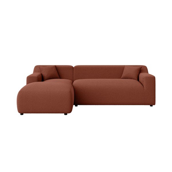 Raudonos plytų spalvos iš kordinio velveto kampinė sofa (su kairiuoju kampu/su gultu) Martin – Ropez