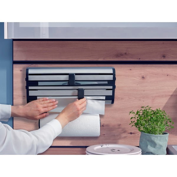 Sieninis sidabrinės spalvos iš metalo virtuvinės folijos ir popierinio rankšluosčio laikiklis Parat Royal – LEIFHEIT-image-2