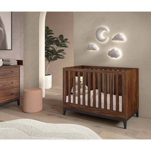 Tamsios natūralios spalvos vaikiška lovelė iš riešutmedžio reguliuojamas aukštis 60x120 cm Ilyas – Vipack-image-1