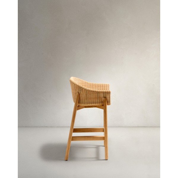Natūralios spalvos paminkštinto audinio/rotangas sodo baro taburetė Galea – Kave Home-image-3