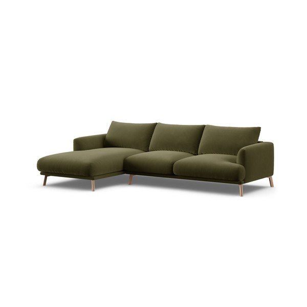 Žalios spalvos kampinė sofa iš velveto (su kairiuoju kampu/su gultu) Naomi – Micadoni -image-2