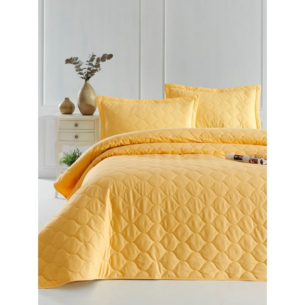 Geltona medvilninė lovatiesė su pagalvių užvalkalais EnLora Home Fresh, 180 x 225 cm