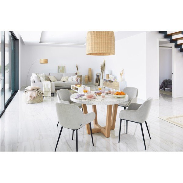 Baltas sodo stalas su akmeniniu stalviršiu Kave Home Shanelle, skersmuo 120 cm-image-4