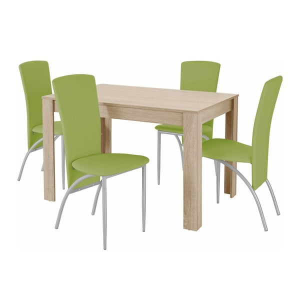 Valgomojo stalo ir 4 žalių valgomojo kėdžių komplektas "Støraa Lori Nevada Oak Green