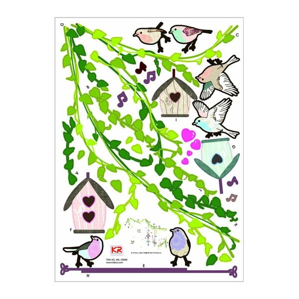 Sienų lipdukų rinkinys su paukščių miške iliustracija Ambiance-image-2