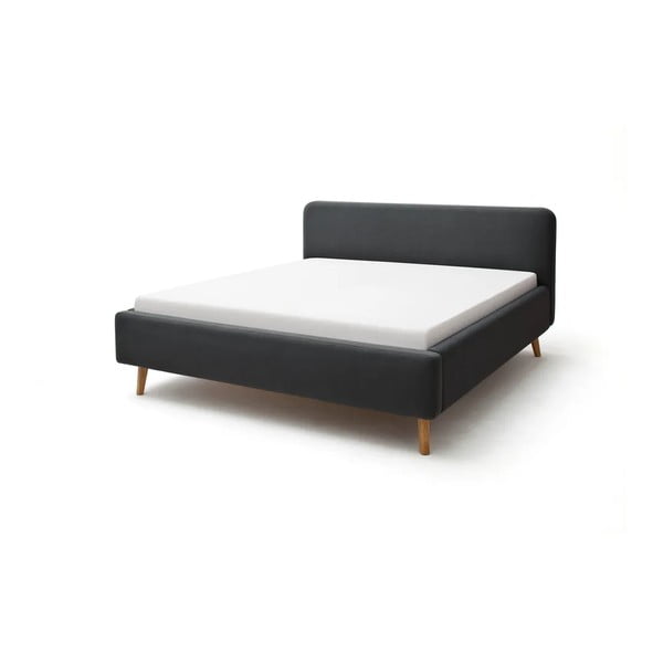 Antracito spalvos dvigulė lova audiniu dengta su sandėliavimo vieta su lovos grotelėmis 140x200 cm Mattis – Meise Möbel