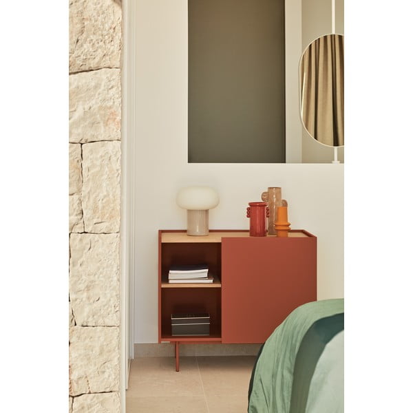 Žema šoninė spintelė raudonos plytų spalvos/natūralios spalvos iš ąžuolo 90x78 cm Otto – Teulat-image-1