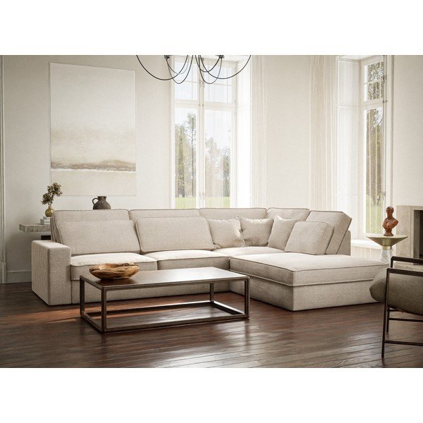 Kreminės spalvos kampinė sofa iš šenilinio audinio (su dešiniuoju kampu/„L“ formos) Kirou – Maison de Rêve-image-1