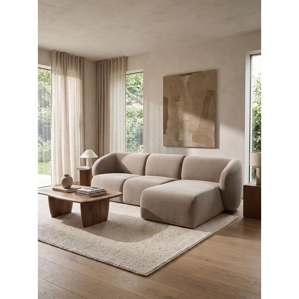Šviesiai rudos spalvos kampinė sofa iš velveto (su dešiniuoju kampu/su gultu) Lani – Makamii-image-1